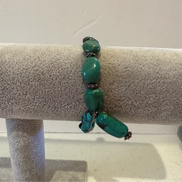 Genuine Turquoise & Sterling Silver 925 Stretch Bracelet- Artisan made - Picture 7 of 12